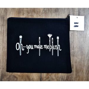 Canvas Makeup Bag ~ Oh you make me blush ~ Black with zipper top closure ~ NEW
